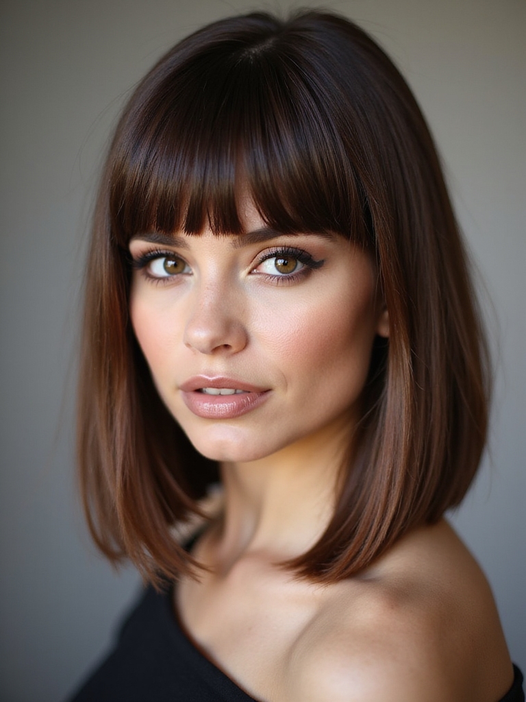 short blunt bangs sleek midlength