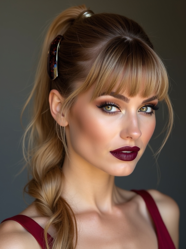 short choppy bangs ponytail accessory