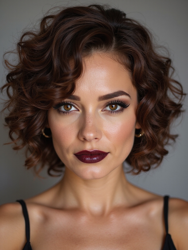 short curly side swept volume