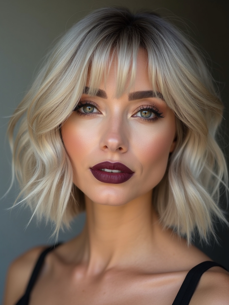 short feathered bob with bangs