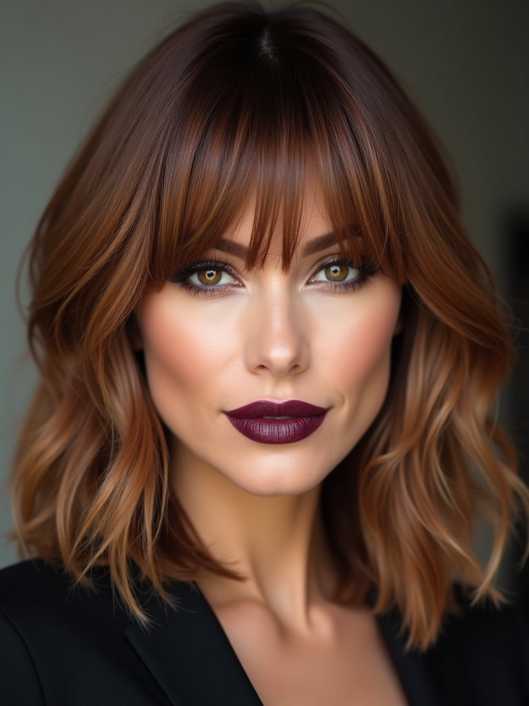 shoulder length hair with curtain bangs