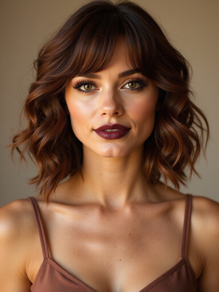 shoulder length shag with curtain bangs