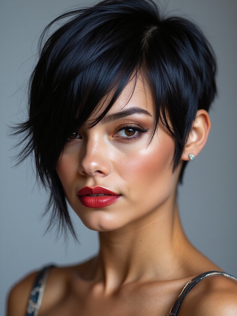 side bangs textured pixie styling