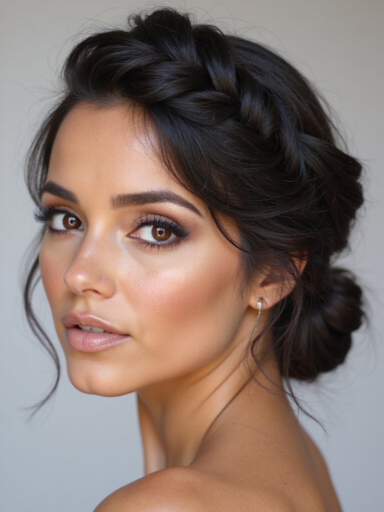 side braid twisted low bun