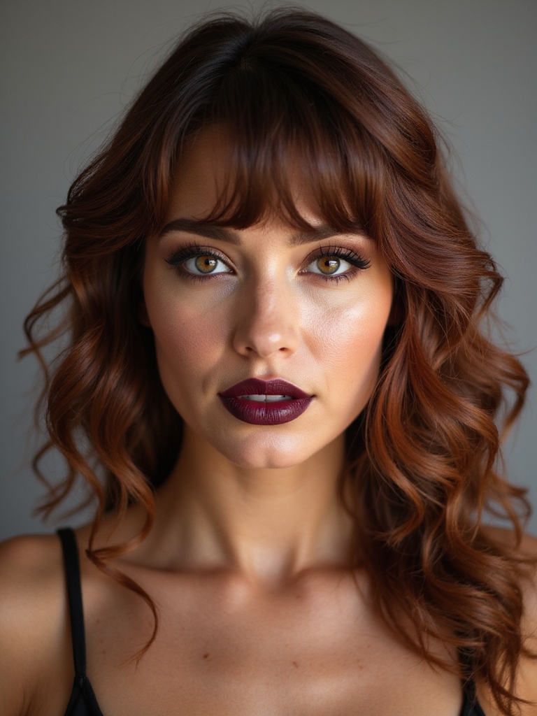 side parted textured curly bangs