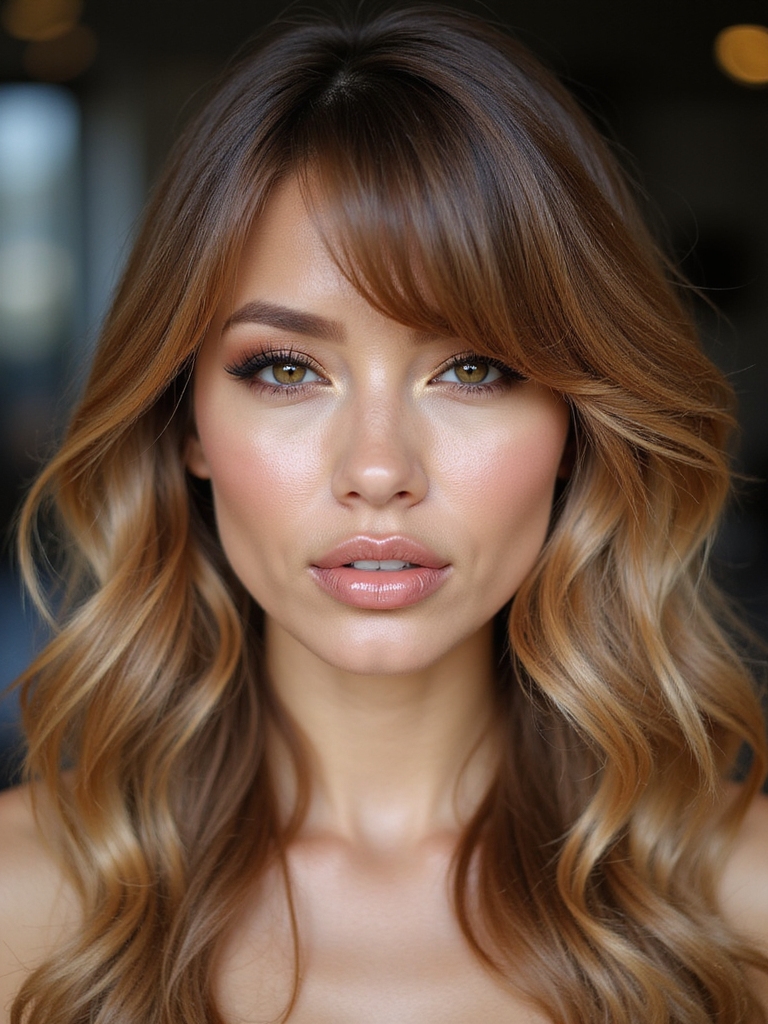 side swept blended layered bangs