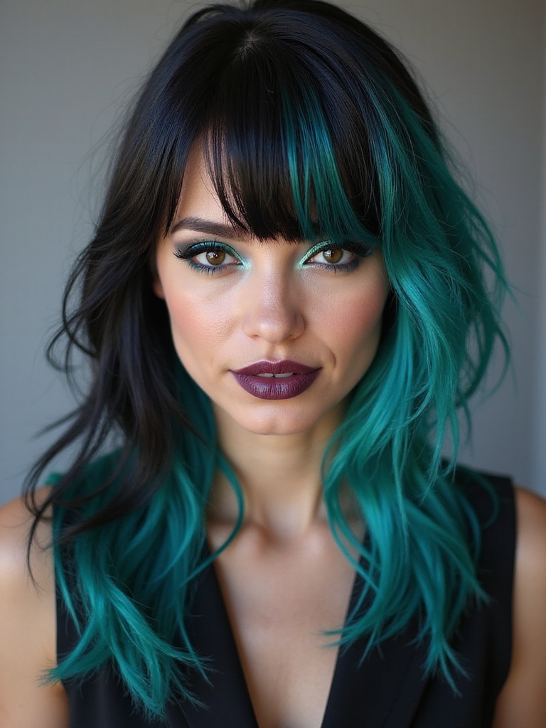 side swept emo neon accents