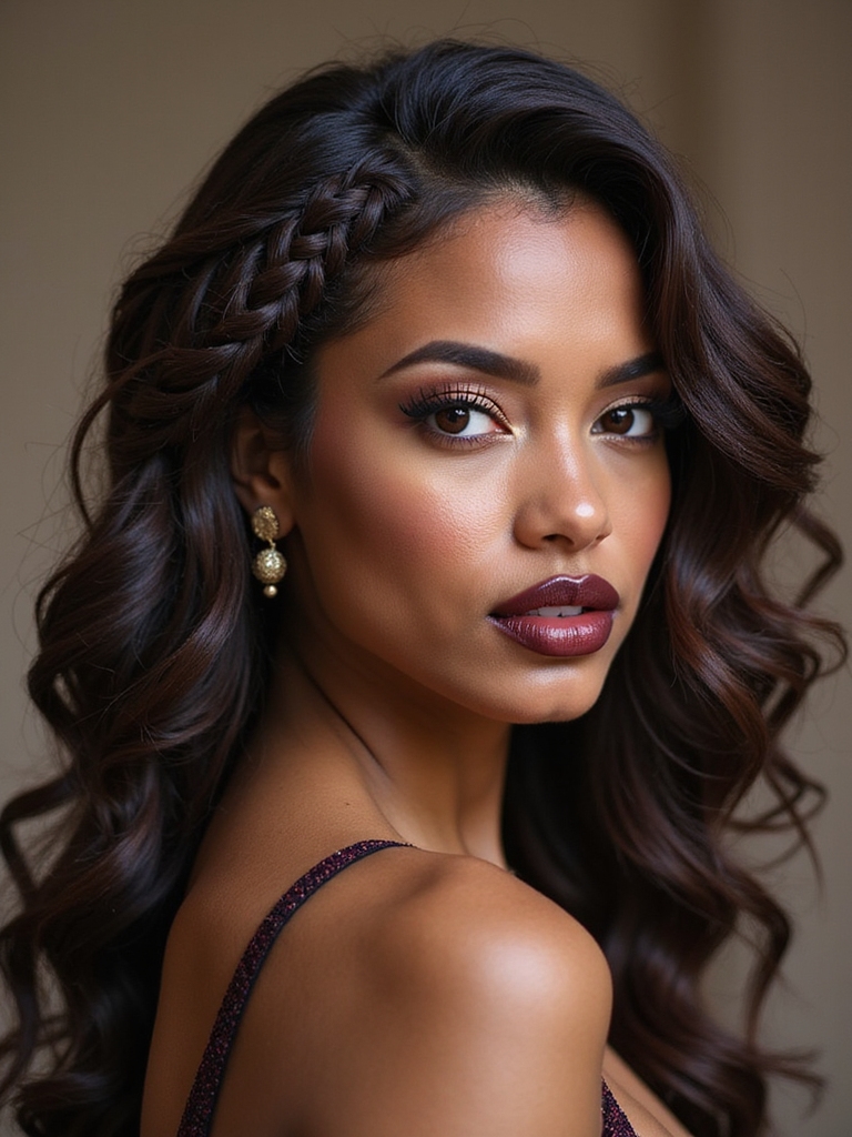 side swept goddess braids waves