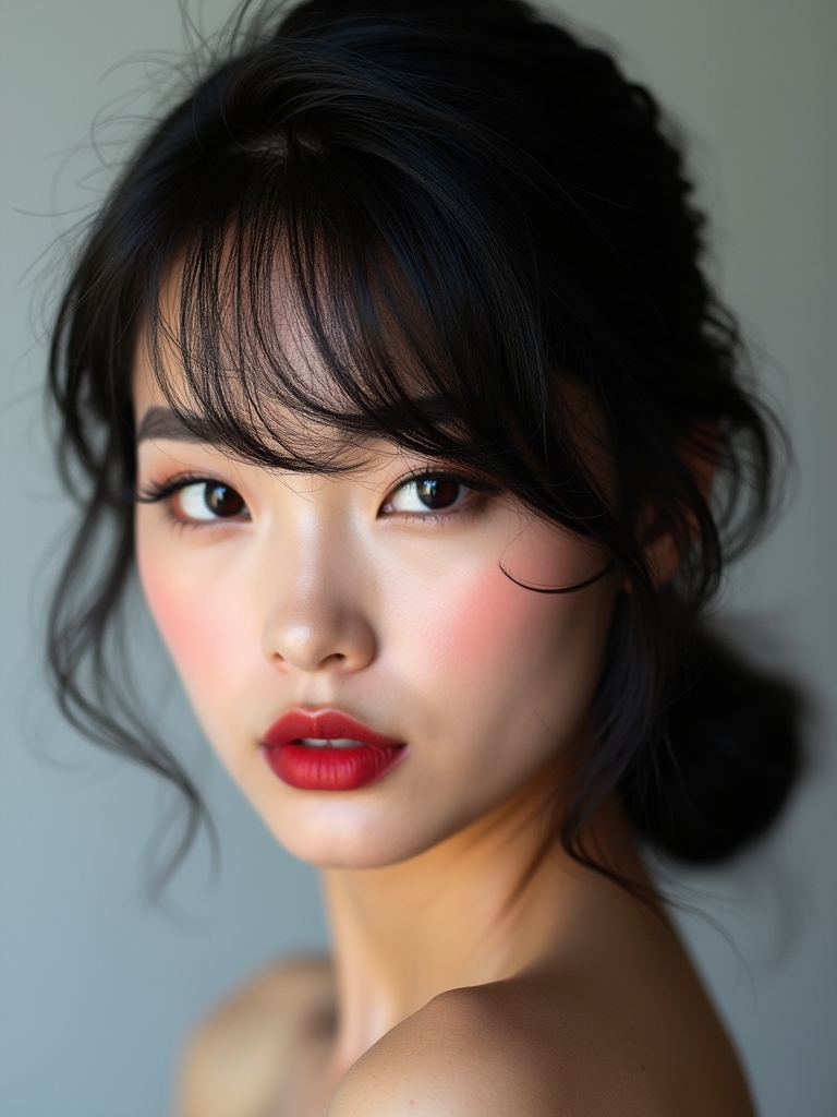 side swept wispy asymmetric bangs