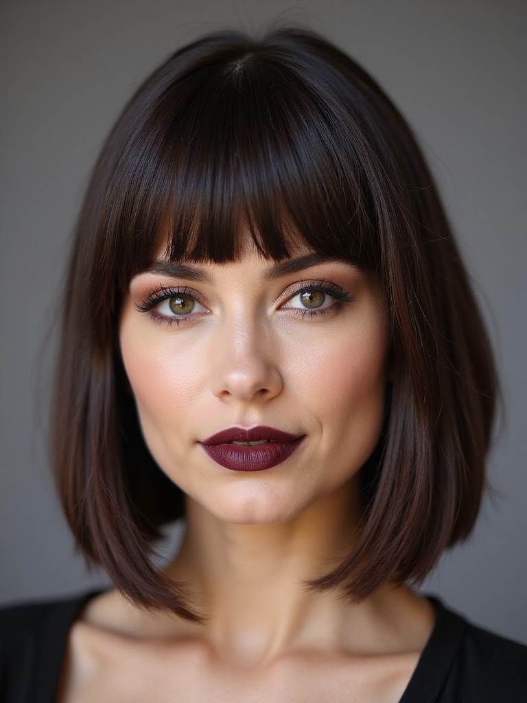 sleek angled face framing bangs