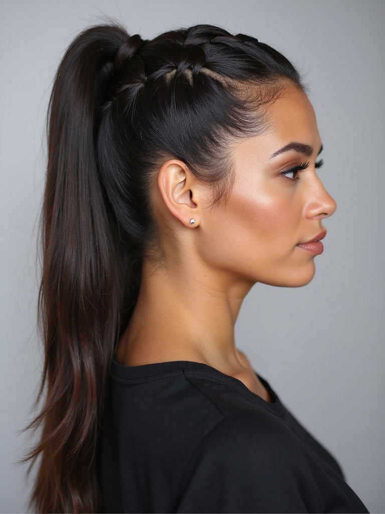 sleek balanced double braided ponytail