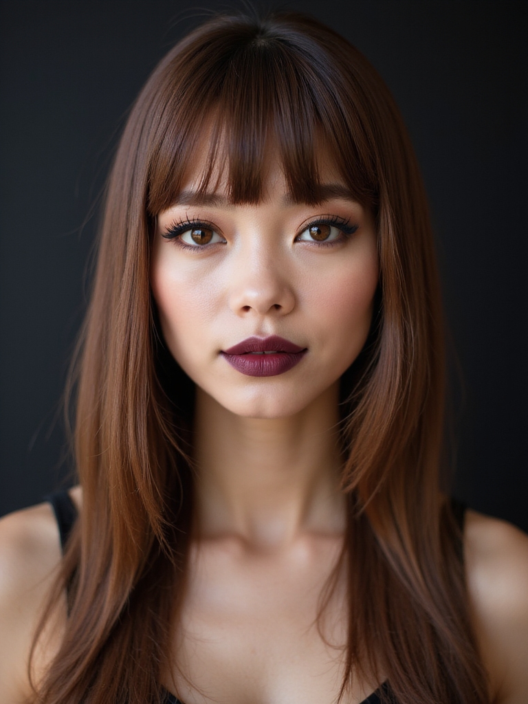 sleek blunt curtain bangs