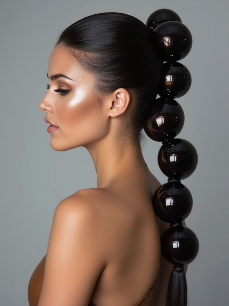 sleek braided bubble ponytail
