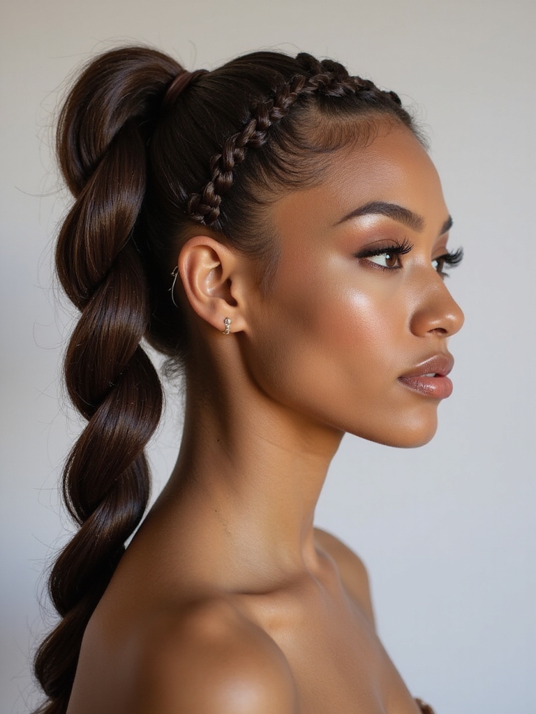 sleek braided low bun