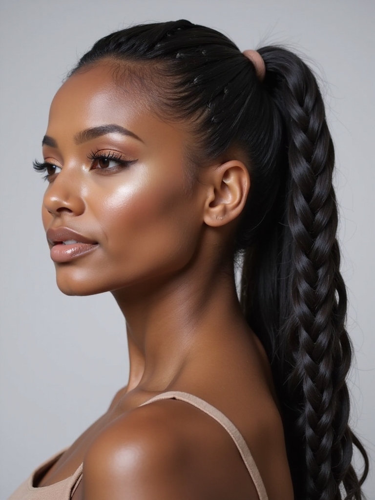 sleek braided ponytail with wrapped base