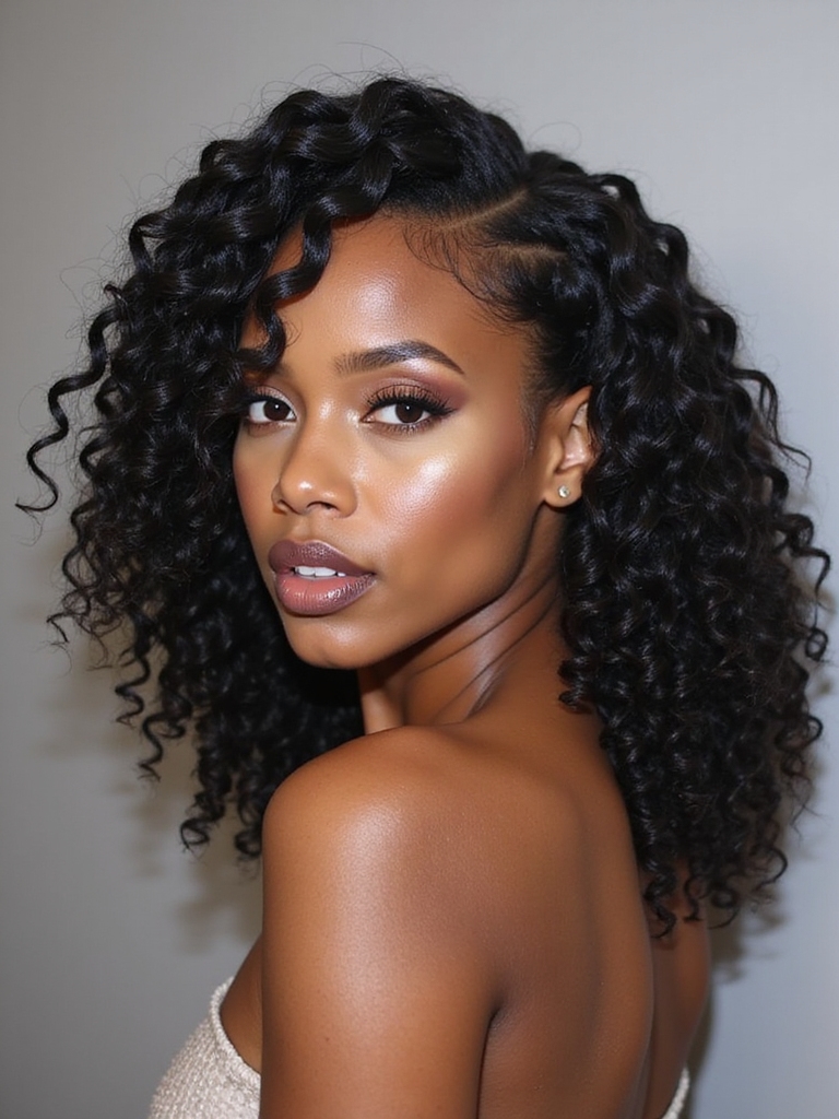 sleek braids bouncy ringlets