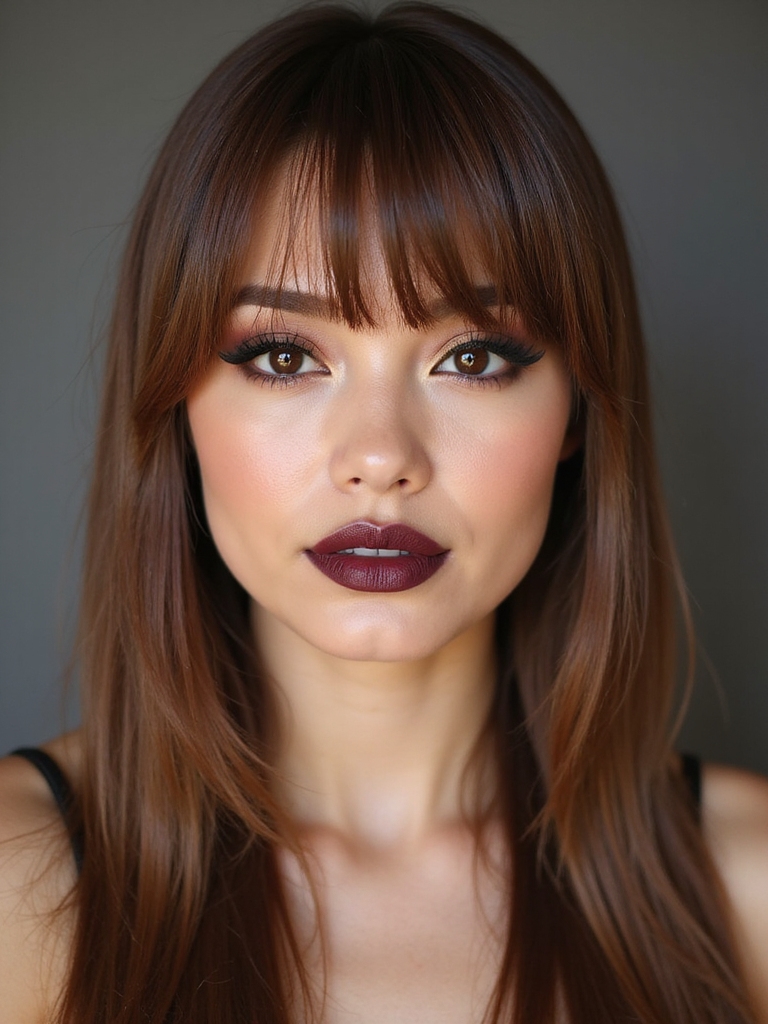 sleek center parted wispy layers