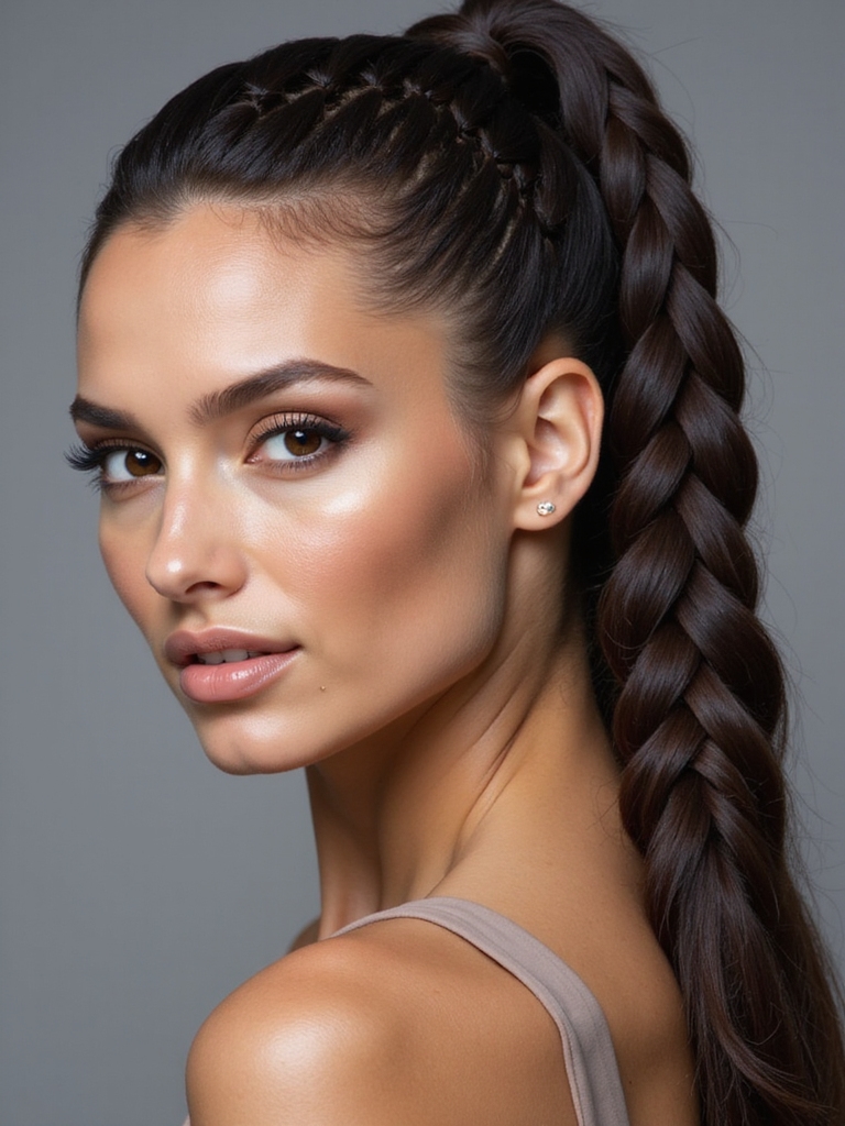 sleek dutch braid ponytail