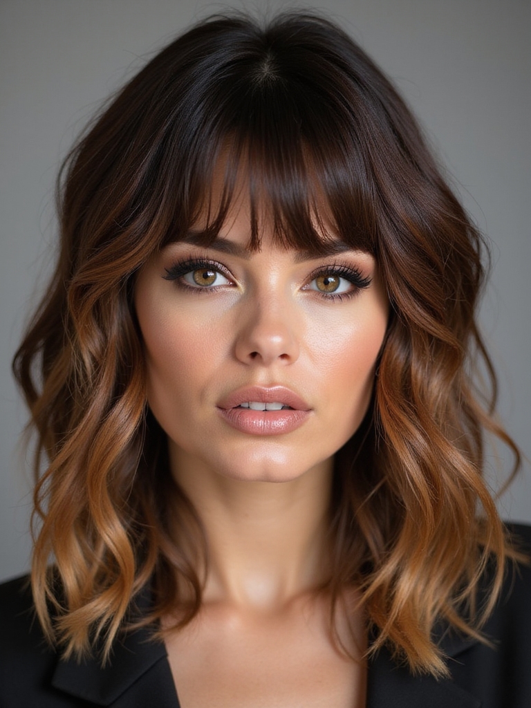 sleek glazed wolfcut with bangs