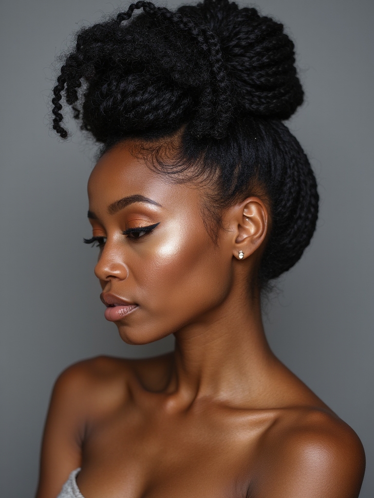 sleek high bun braided peekaboo