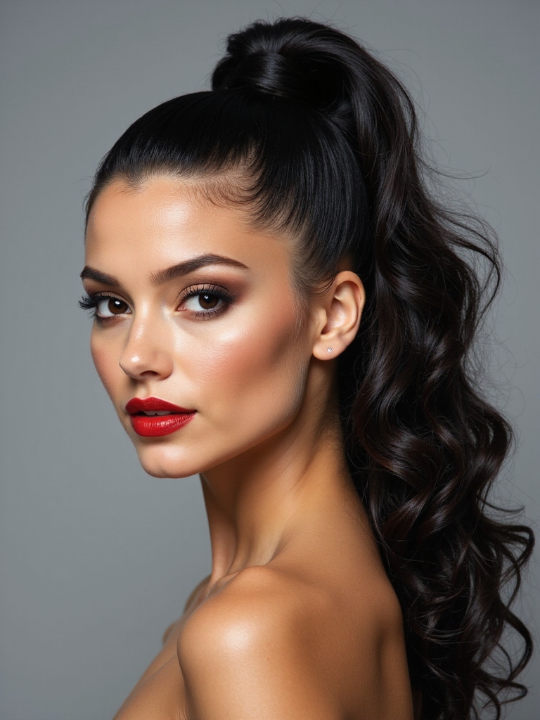 sleek high wet curls