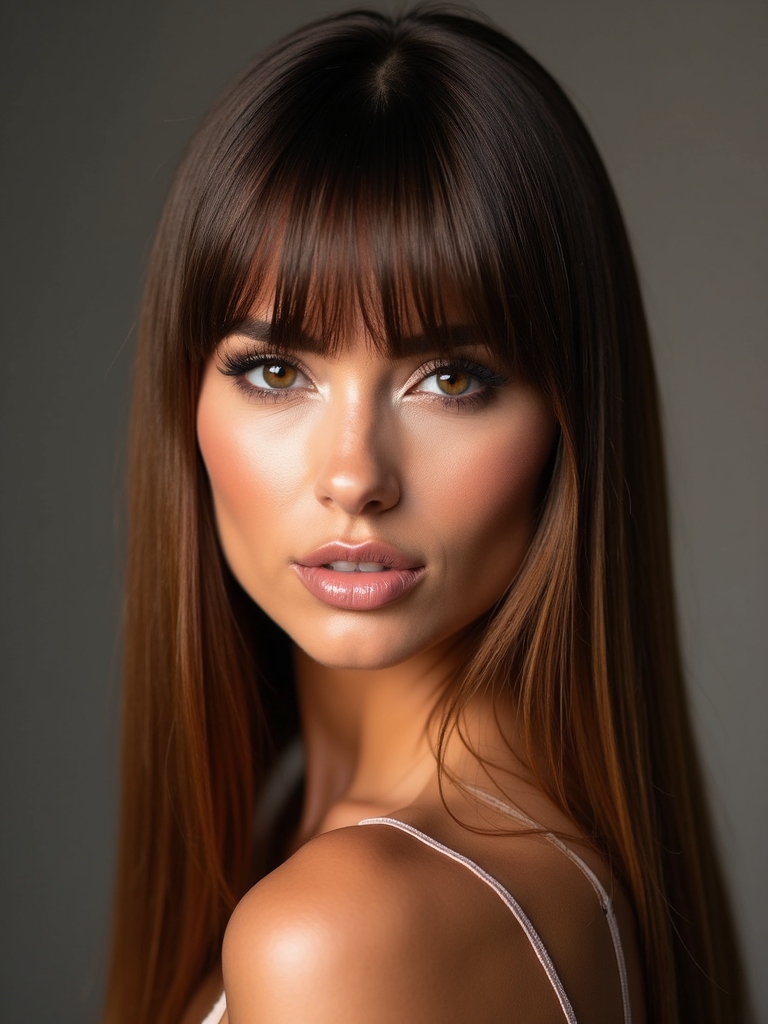 sleek layers blunt bangs