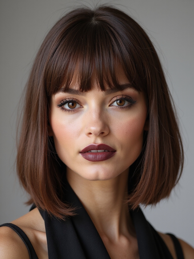 sleek lob with micro fringe