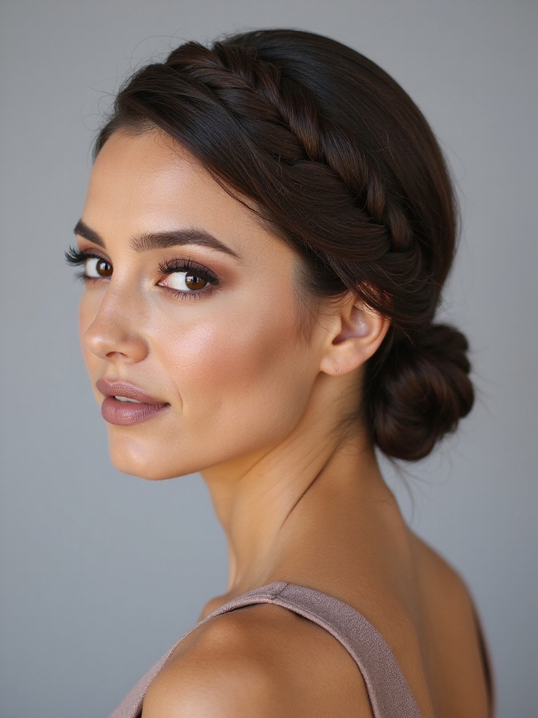 sleek low braided bun
