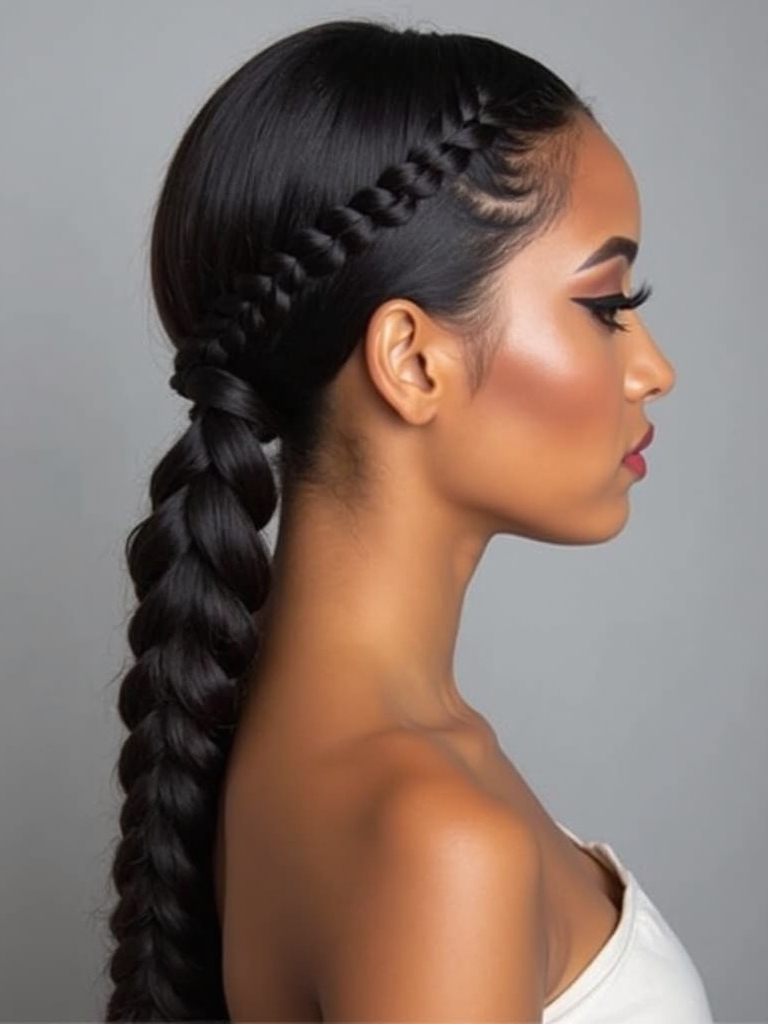 sleek low braided ponytail