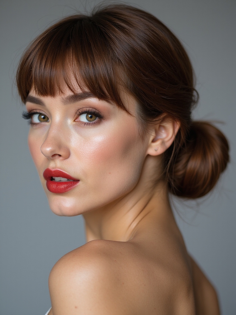 sleek low chignon with fringe