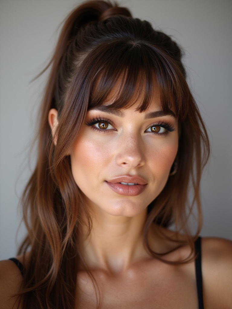 sleek ponytail with sidebangs