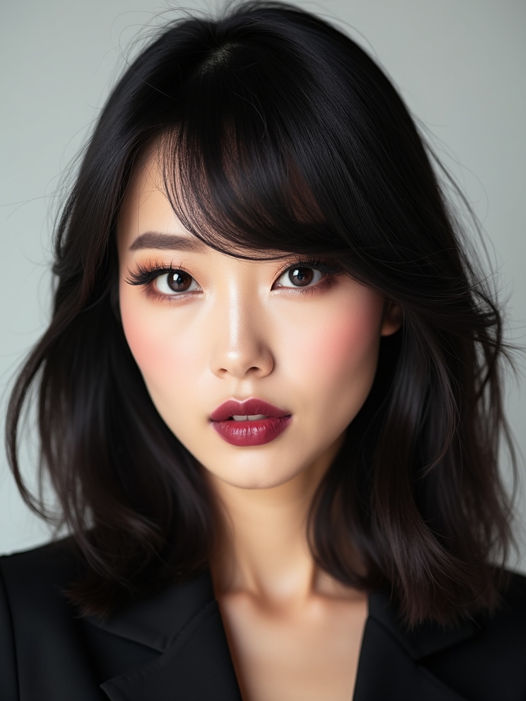 sleek side bangs framing cheekbones