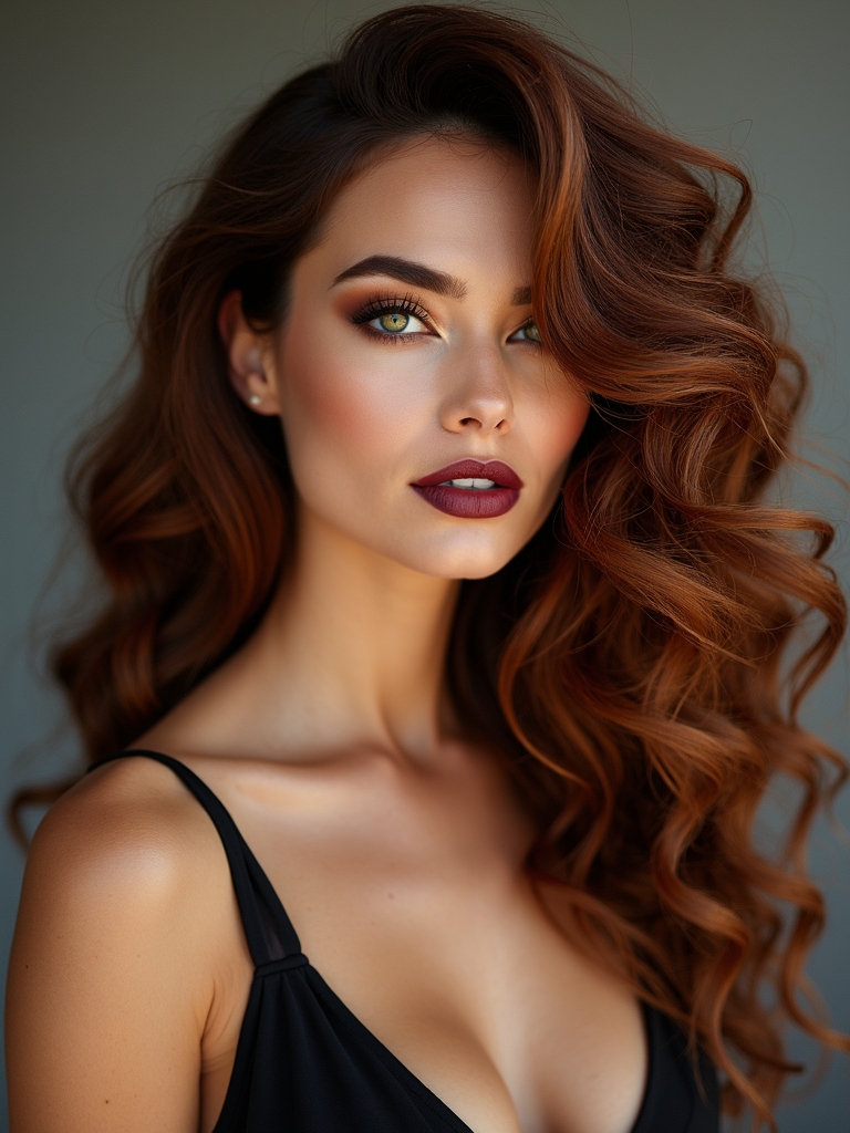 sleek side parted defined curls