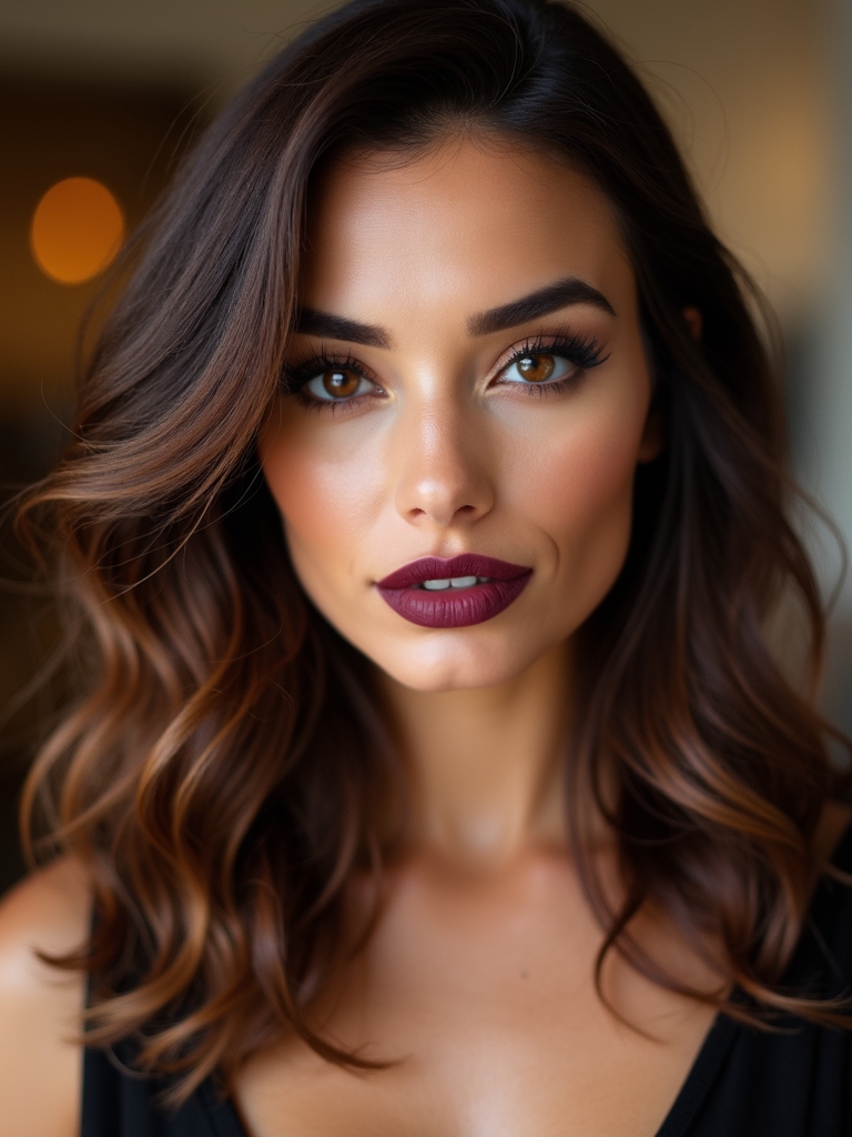 sleek side parted glossy curls