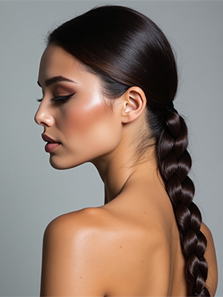 sleek side swept braided ponytail
