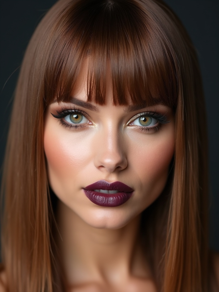 sleek straight curtain bangs