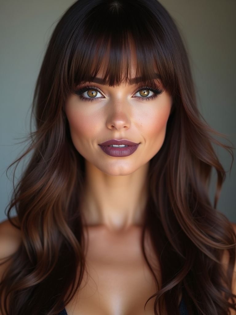 sleek straight hair with thin bangs
