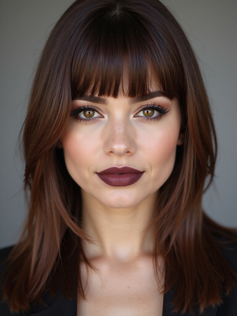 sleek straight side swoop bangs