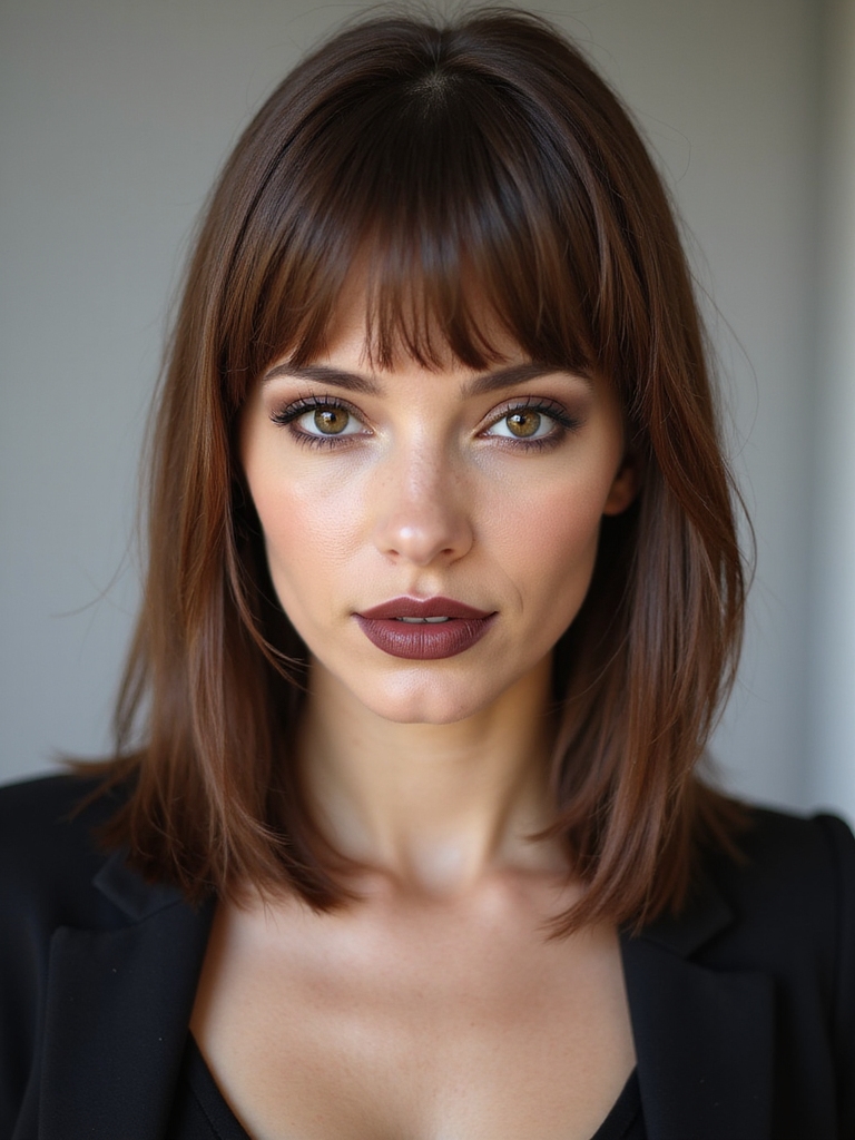 sleek tapered asymmetrical side bangs