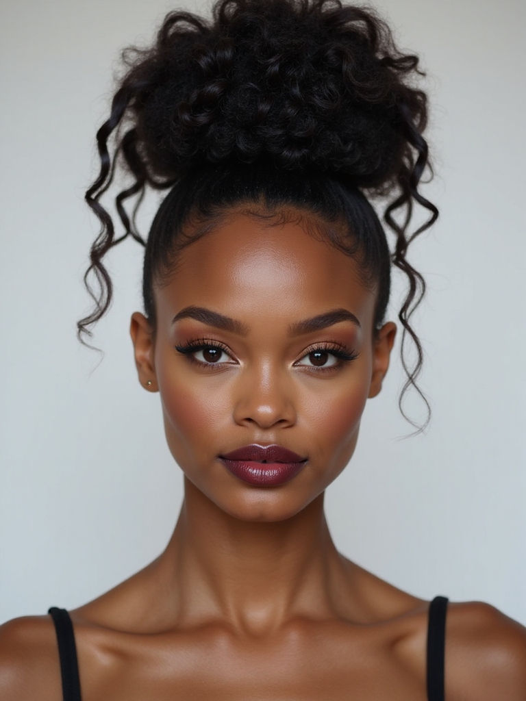 sleek voluminous curly topknot
