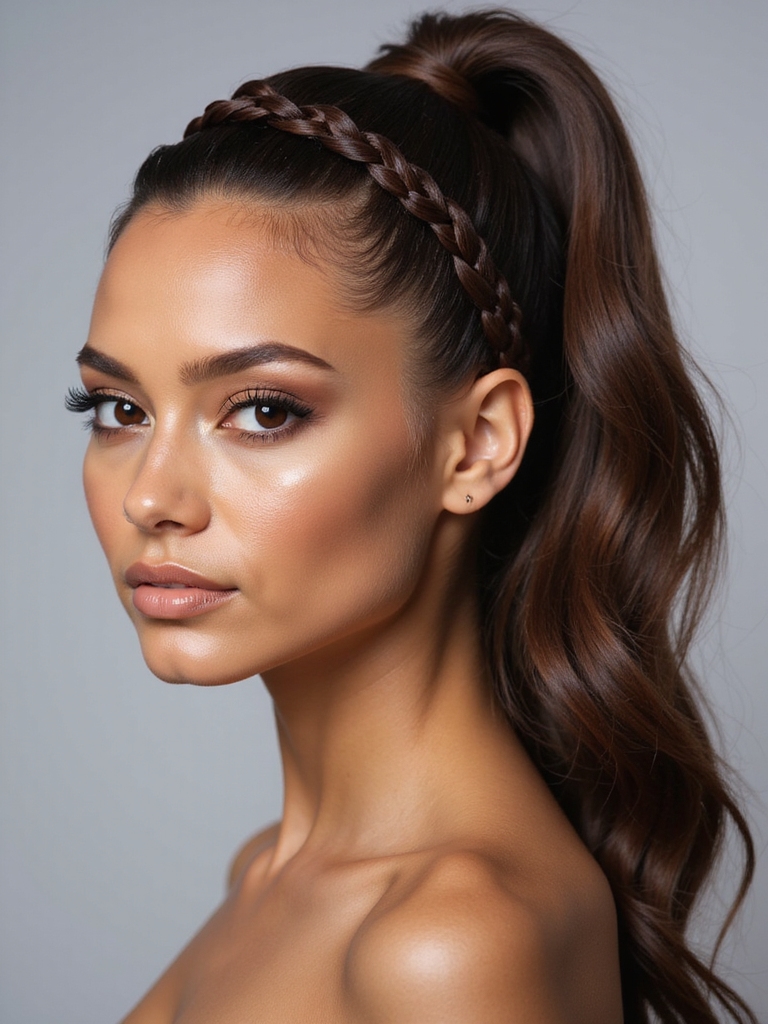 sleek voluminous ponytail with crown