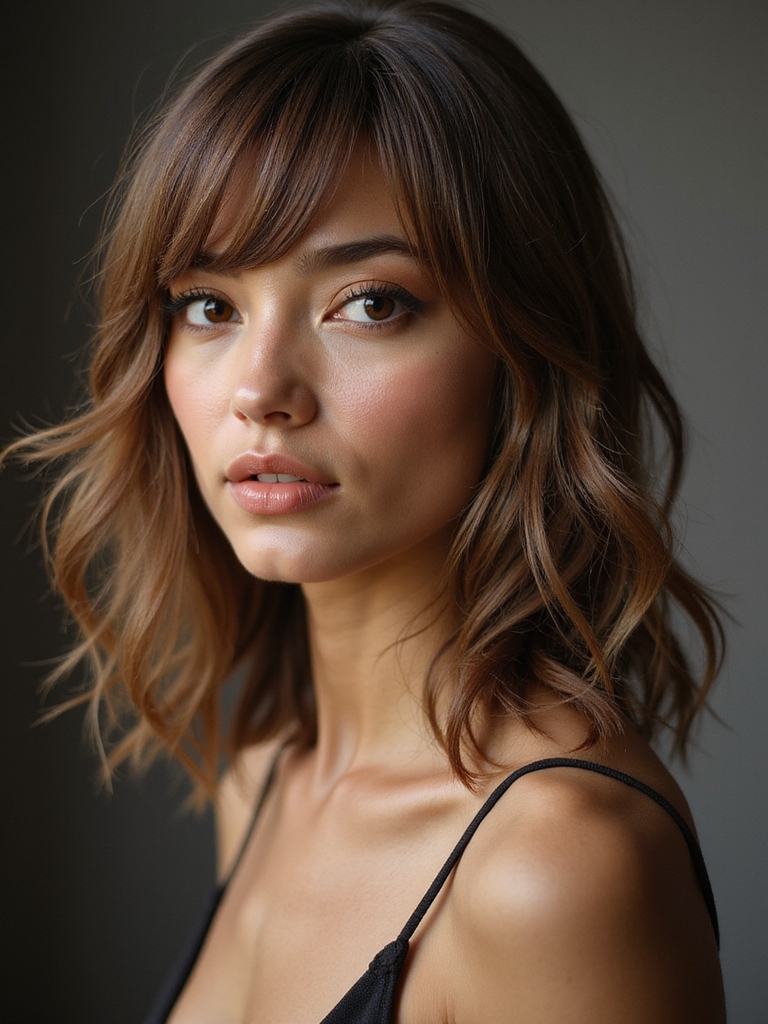 sleek wolfcut with fringe