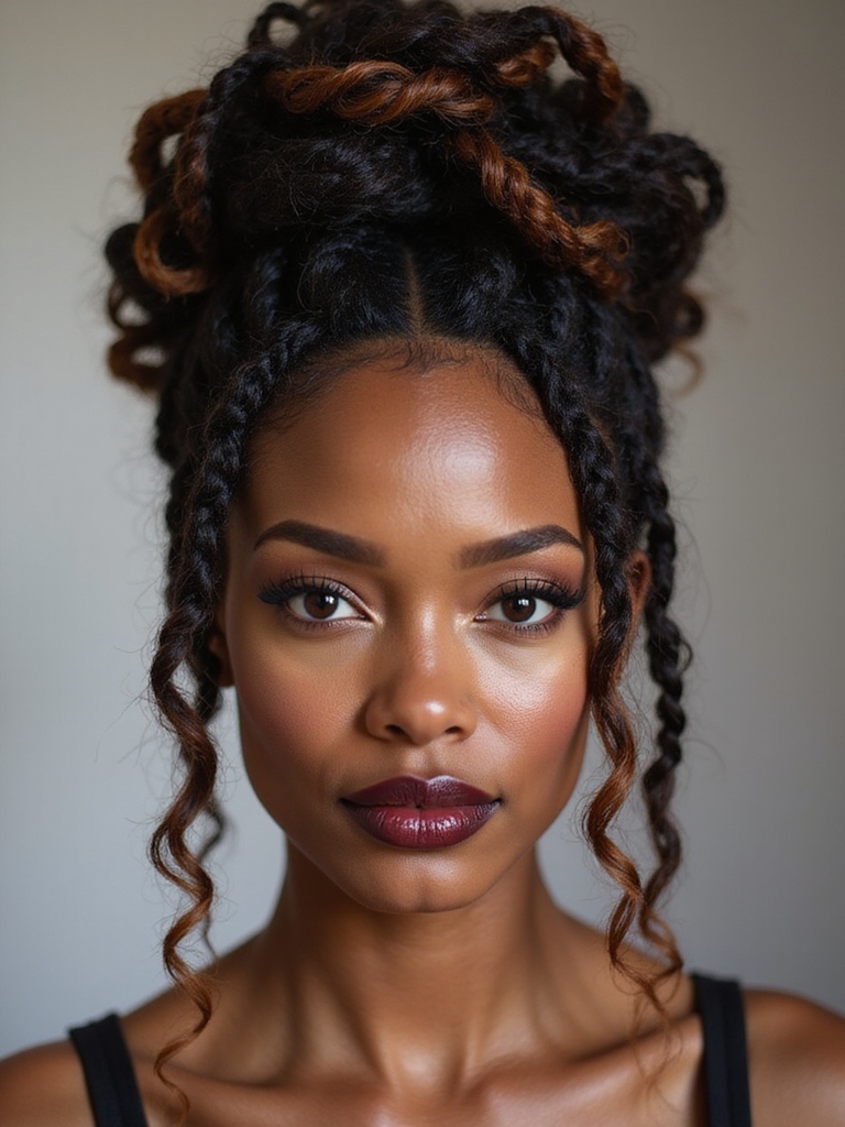 sleek wrapped curly loc bun