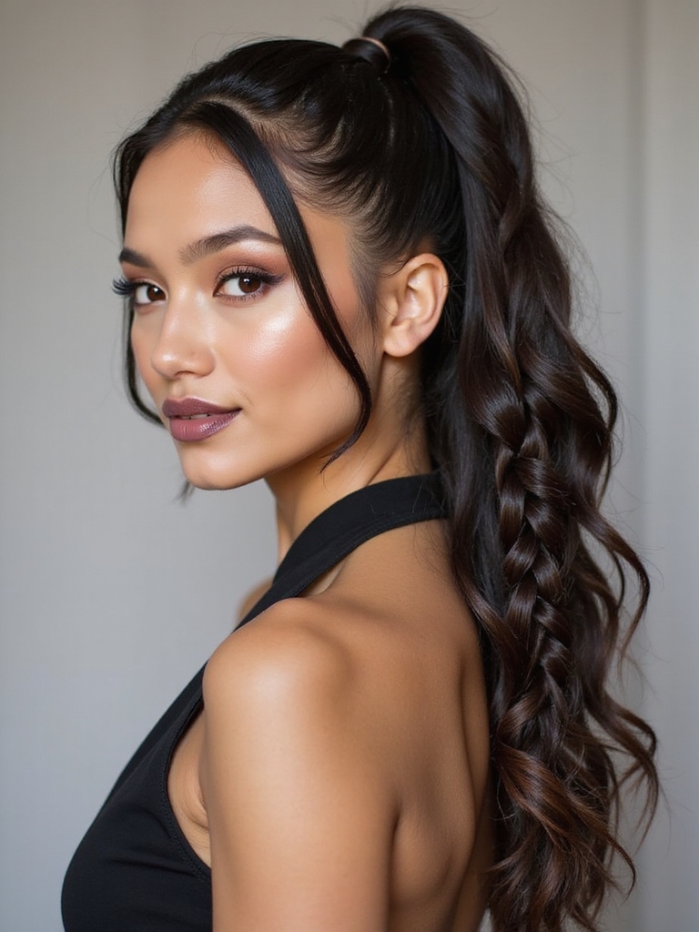 slick side swept braided ponytail