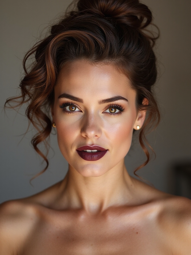 slicked back low curly bun