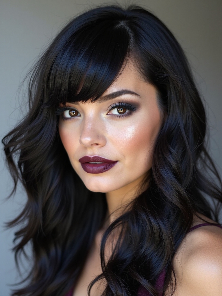 soft curled emo side swept fringe