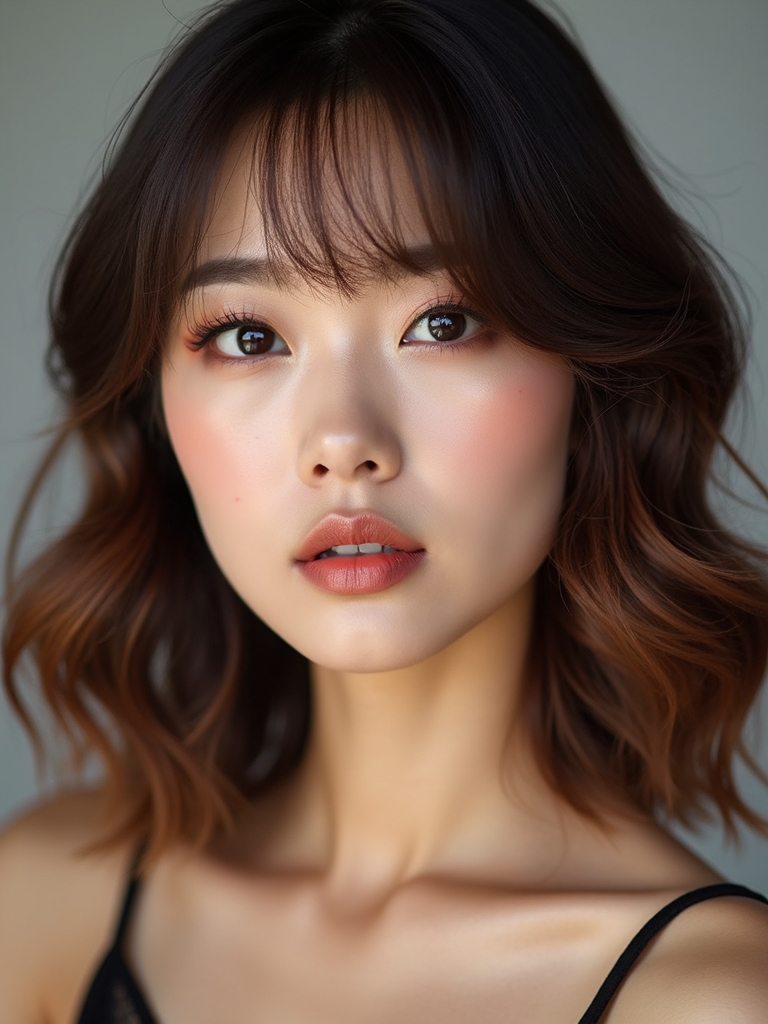 soft face framing korean bangs