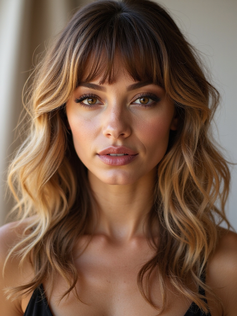 soft face framing wavy bangs