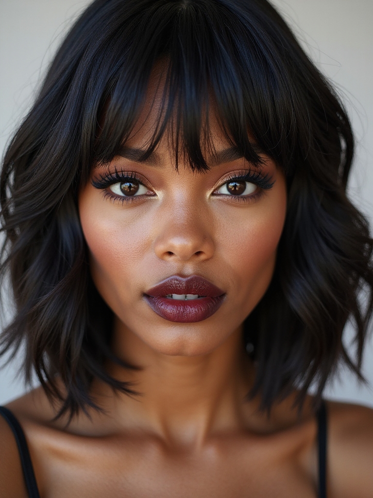 soft layered bob with fringe