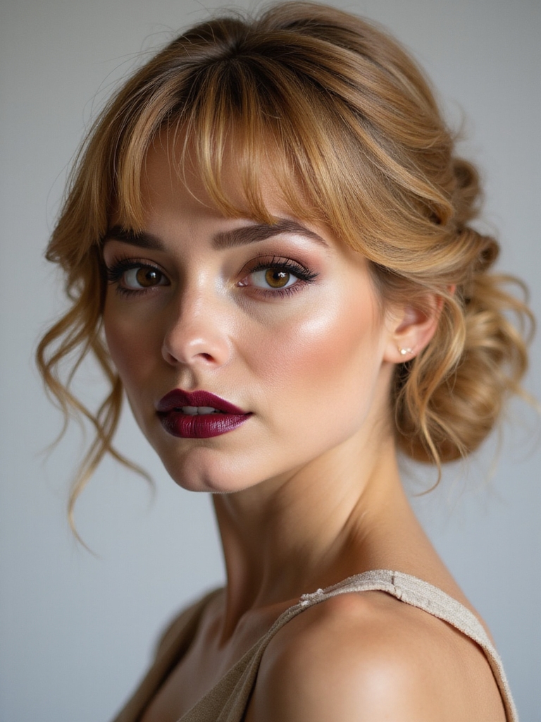 soft romantic updo with bangs
